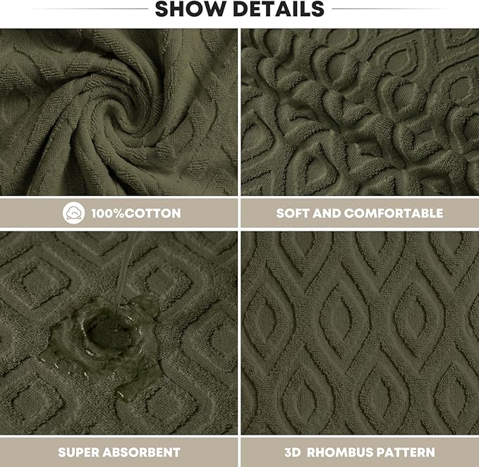 Artoid Mode 1 Pc Olive Green 3D Diamond Grid Jacquard Hand Towels - Image 7