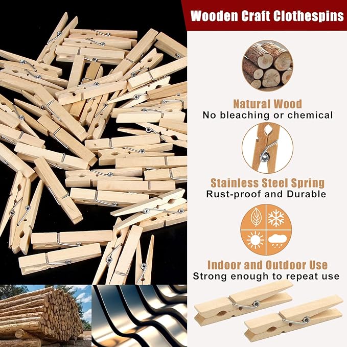 KIMOBER 2.87Inch Large Wooden Clothespins, Sturdy Natural Wooden Craft Peg Pins - Image 3