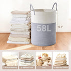 Tall Laundry Basket with Handles, 58L Portable Dirty Clothes Hamper, Boho - Image 2