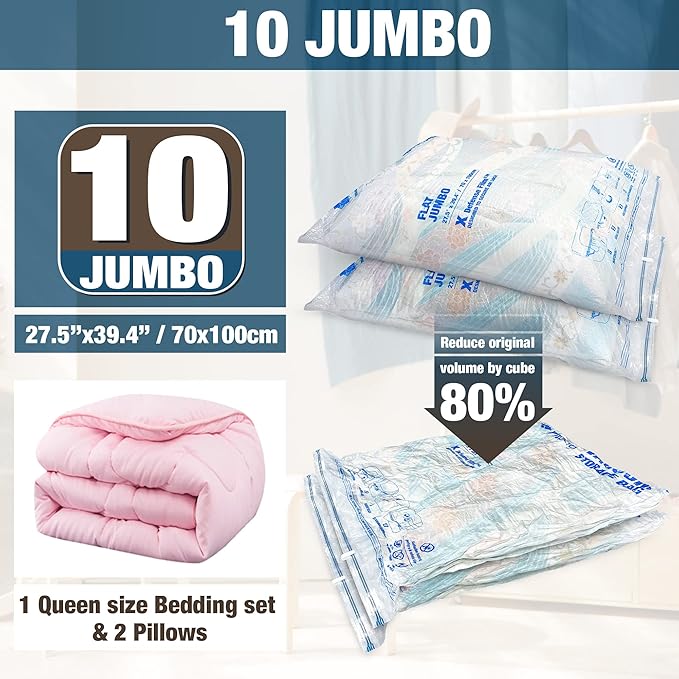HIBAG Vacuum Storage Seal Bags, 10 Jumbo Space Saver Vacuum Sealer Bags - Image 2