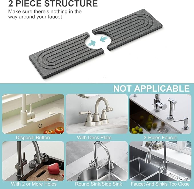 Faucet Mat for Kitchen Sink, Diatomite Fast Drying Stone Sink Tray, Super - Image 5