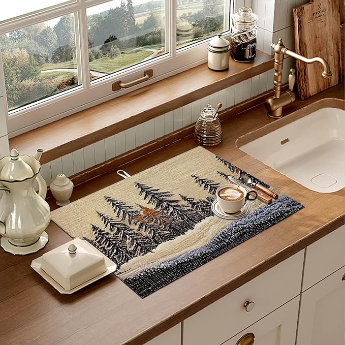 Forest Dish Drying Mat for Kitchen Counter Microfiber Absorbent Dish Tree - Image 6