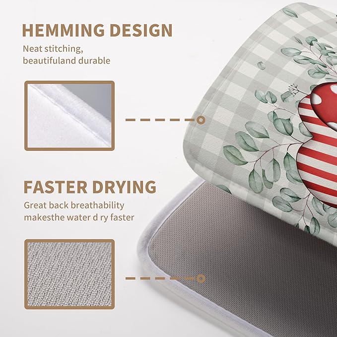 Valentines Day Dish Drying Mat Valentine Buffalo Plaid Eucalyptus Hearts Dishes - Image 3