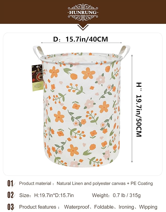 HUNRUNG Laundry Hamper, Large Canvas Fabric Lightweight Storage Basket Toy - Image 2