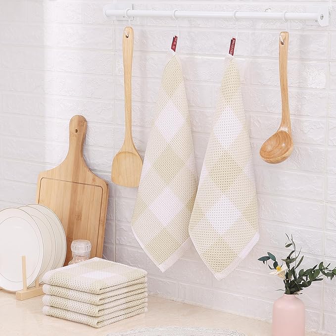 Homaxy 100% Cotton Waffle Weave Check Plaid Dish Cloths, 12 x 12 Inches - Image 7