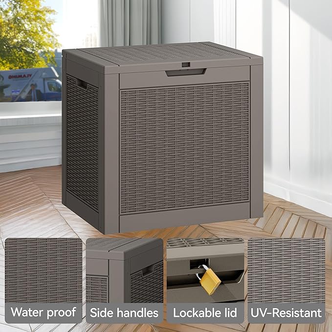 Outdoor Storage Box, Resin Deck Boxes Indoor and outdoor, Waterproof Storage Box Lockable Lid (Grey, 35 Gallon) - Image 6