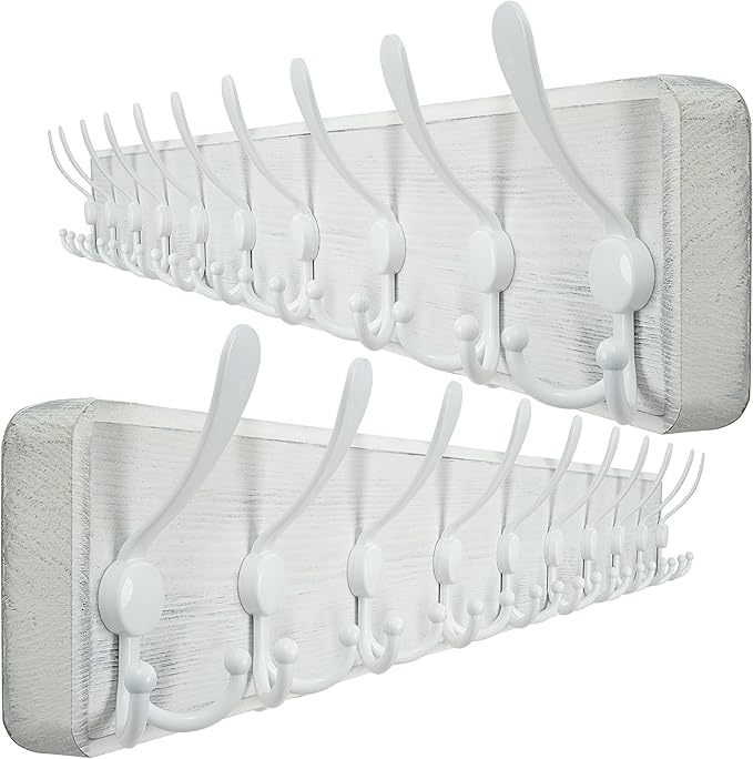 WEBI Coat Rack Wall Mounted, 38 9/16" Long, 10 Triple Hooks, Wood Coat Hooks by WEBI