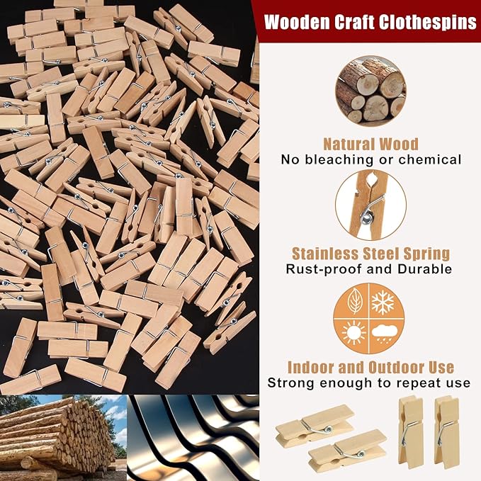 KIMOBER 1.77Inch Wide Wooden Clothespins, Sturdy Natural Wooden Craft Peg Pins - Image 3