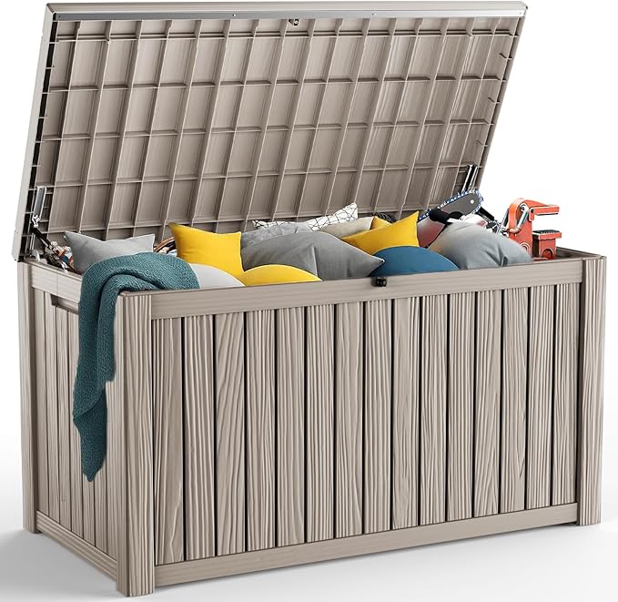 200 Gallon Resin Deck Box, Lockable Patio Outdoor Storage Box for Furniture, Garden Tools and Tools Storage, Waterproof Outside Storage Boxes - Grey by OutdoorLivingPerfected