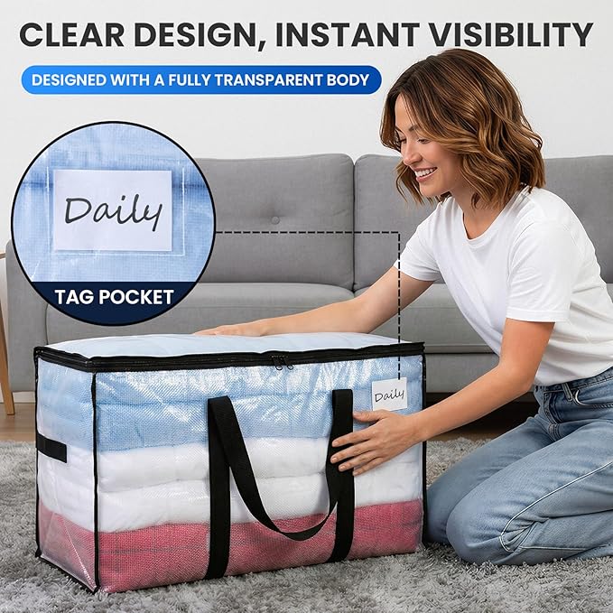 TAILI Extra Large Moving Bags, 4 Pack Clear Heavy Duty Totes - Image 5