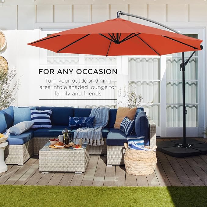 Best Choice Products 10ft Offset Cantilever Hanging Market Patio Umbrella, 8 Sturdy Ribs, Easy Adjustment - Rust - Image 3
