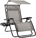 Best Choice Products Folding Zero Gravity Outdoor Recliner Patio Lounge Chair w/Adjustable Canopy Shade, Headrest, Side Accessory Tray, Textilene Mesh - Ice Gray by BestChoiceProducts