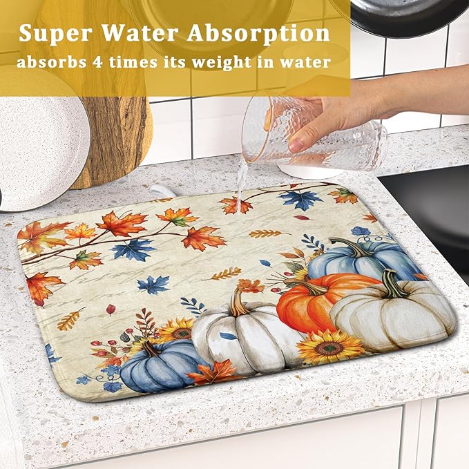 Fall Pumpkin Dish Drying Mat for Kitchen Counter 16x18 Inch Vintage Autumn - Image 7