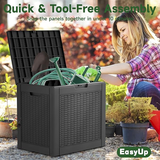 EasyUp 30 Gallon Resin Deck Box, Patio Outdoor Deck Box for Furniture, Garden Tools and Tools Storage, Waterproof Outside Storage Boxes(Black) - Image 6