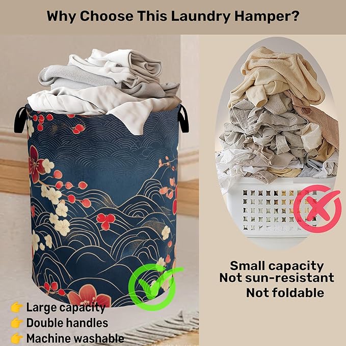 Japanese Cherry Blossom Laundry Basket, Space Saving Foldable Design - Image 3