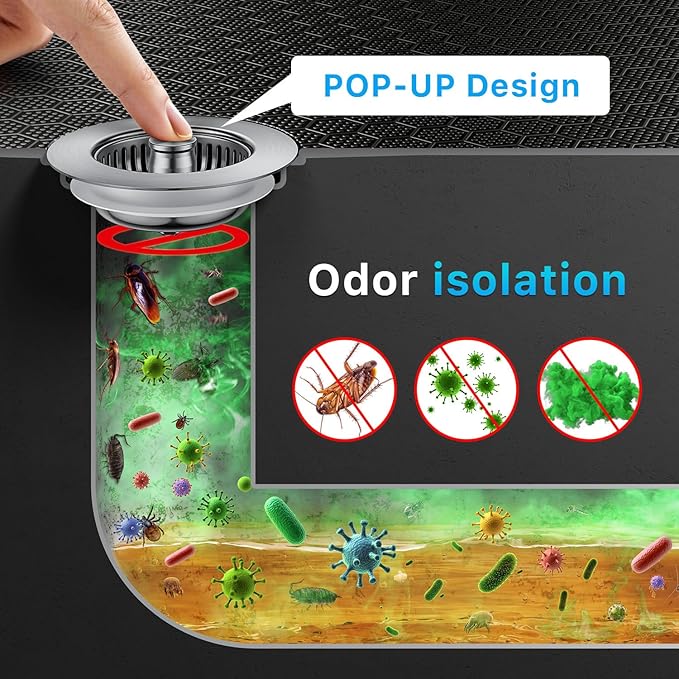 1S-Install Upgraded Kitchen Sink Strainer & Stopper – Pop-Up Fast Drain - Image 5
