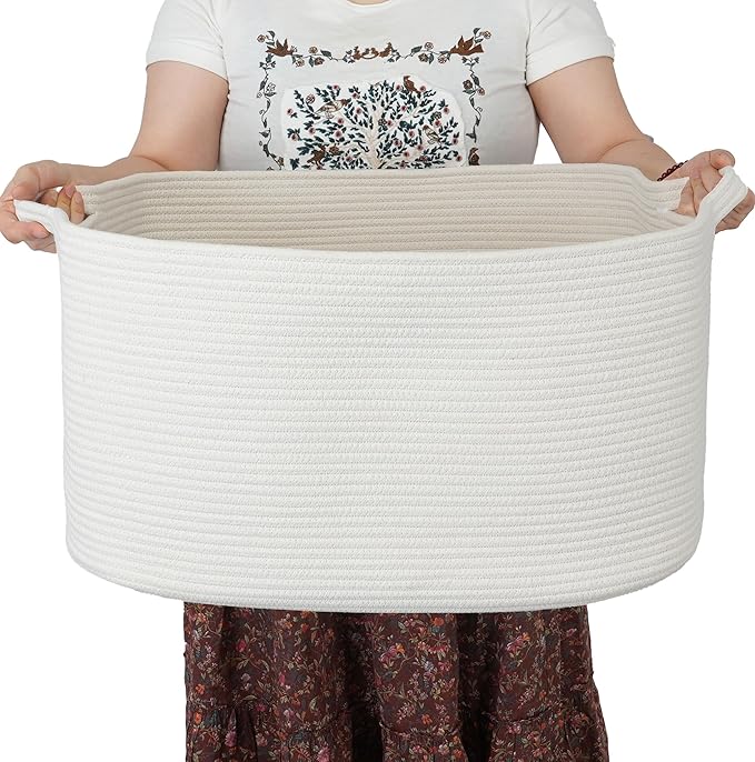Large Rectangle Blankets Basket Living Room 22"x17"x12" Woven Cotton Rope by XUANGUO