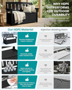 SERWALL HDPE Outdoor Storage Bench, All-Weather, UV-Resistant Deck Box with Waterproof Storage Bags, 57 Gallon Dual-Use Seat & Organizer Deck Boxes for Patio, Garden Tools & Pool (Matte Black) - Image 4
