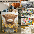 Cute Highland Cow Flower Foldable Canvas Laundry Basket - Image 6