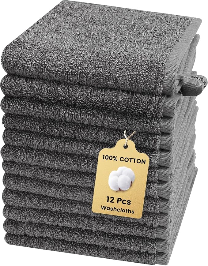 SEMAXE 100% Cotton Washcloths 12-Pack, 13 × 13 Inch Soft Luxury Face Towels – by SEMAXE