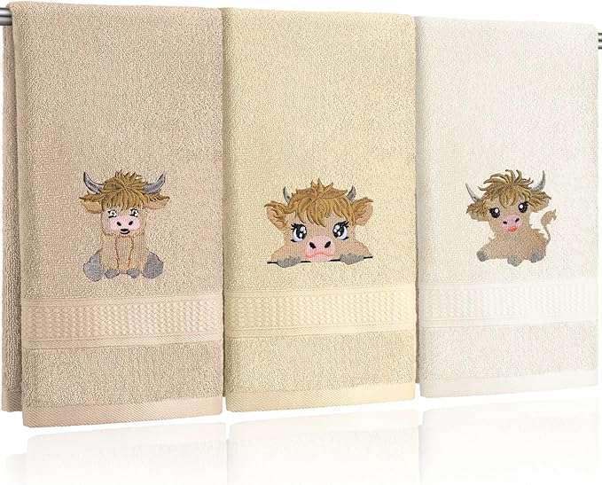 3 Pcs Mini Baby Highland Cow Hand Towels by FuWeave
