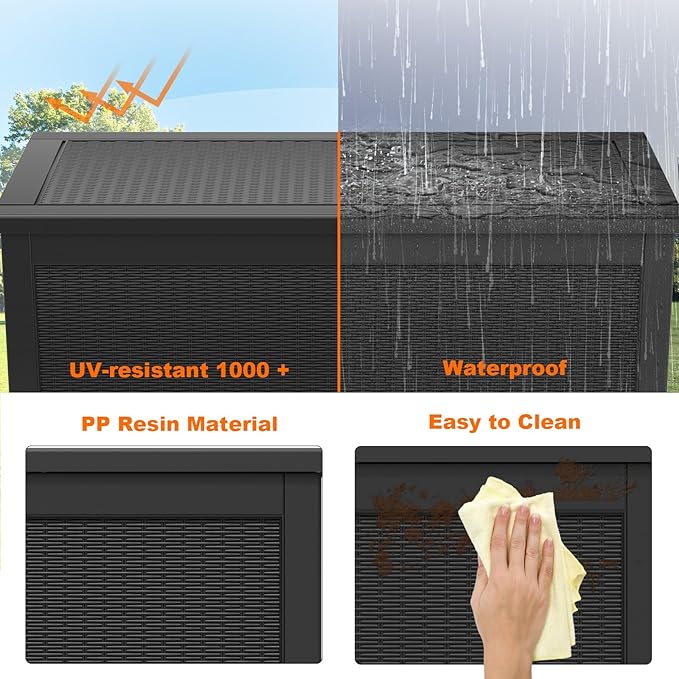 320 Gallon Waterproof Outdoor Storage Box,Large Resin Deck Box,Lockable Outside Storage Box Container for Patio Furniure,Garden,Tools (320 Gallon,Black) - Image 6