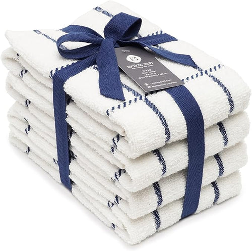100% Cotton Terry Dish Towels, 4 Pack Checks, 16 x26 Inches, Super Soft and by Ecotribe