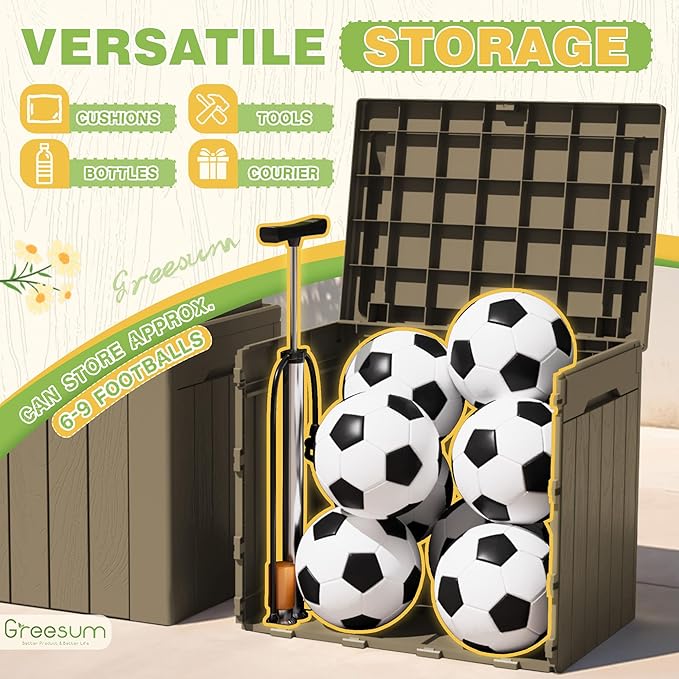 Greesum 31 Gallon Deck Box for Outside, All Weather Outdoor Storage Boxes for Patio Furniture Set, Package Delivery Box, Garden Tools, Light Coffee(Set of 2) - Image 6