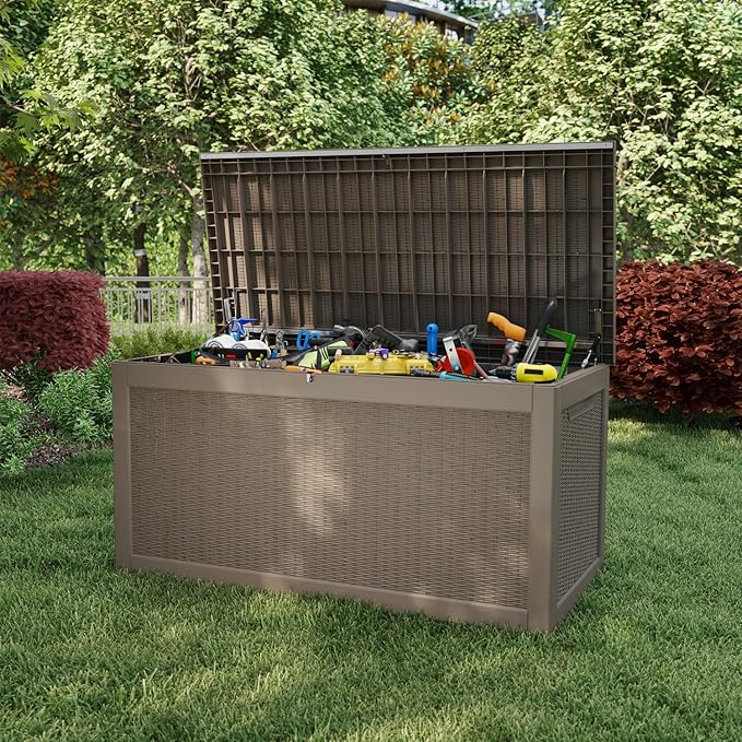 310 Gallon Lockable Outdoor Storage Box – Waterproof Resin Deck Box for Patio Furniture, Garden Tools, Pool Accessories (Gray) - Image 3