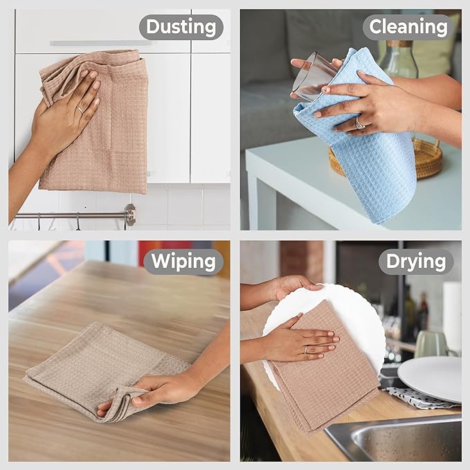 Urban Villa Kitchen Towels Waffle Dish Cloths Multi Color Set of 6 Over Sized - Image 4