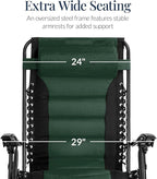Best Choice Products Oversized Padded Zero Gravity Chair, Folding Outdoor Patio Recliner, XL Anti Gravity Lounger for Backyard w/Headrest, Cup Holder, Side Tray, Polyester Mesh - Forest Green - Image 4