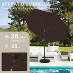 MEWAY 9ft Patio Umbrella Outdoor Table Umbrellas with Push Button Tilt and Crank, Market Umbrella 8 Sturdy Ribs for Deck, Garden, Pool and Backyard, Brown - Image 4