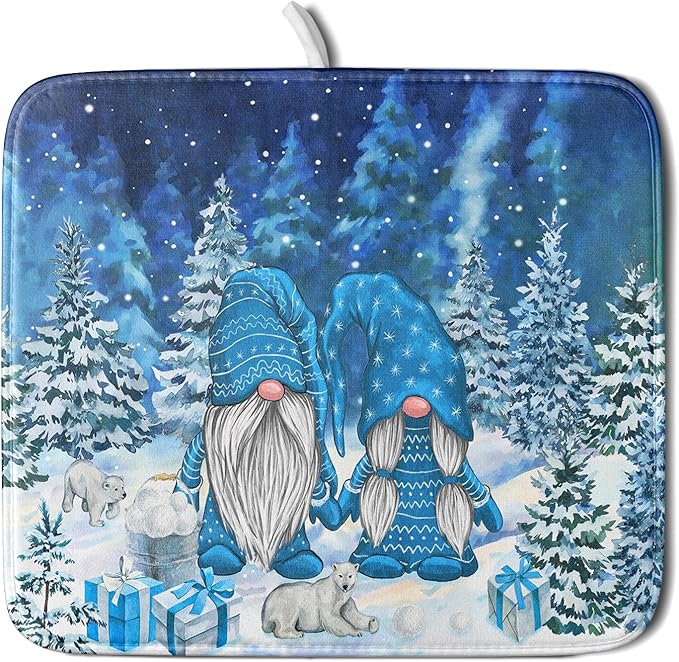 Winter Blue Gnome Dish Drying Mat by Giwawa