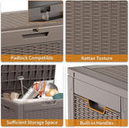 ROJIK Outdoor Storage Housing Deck Box - Waterproof Patio Furniture, Garden Tools, Cushions, Pool Accessories Storage Bench with Lockable Lid and Side Handles (Grey Rattan, 30 Gal) - Image 5