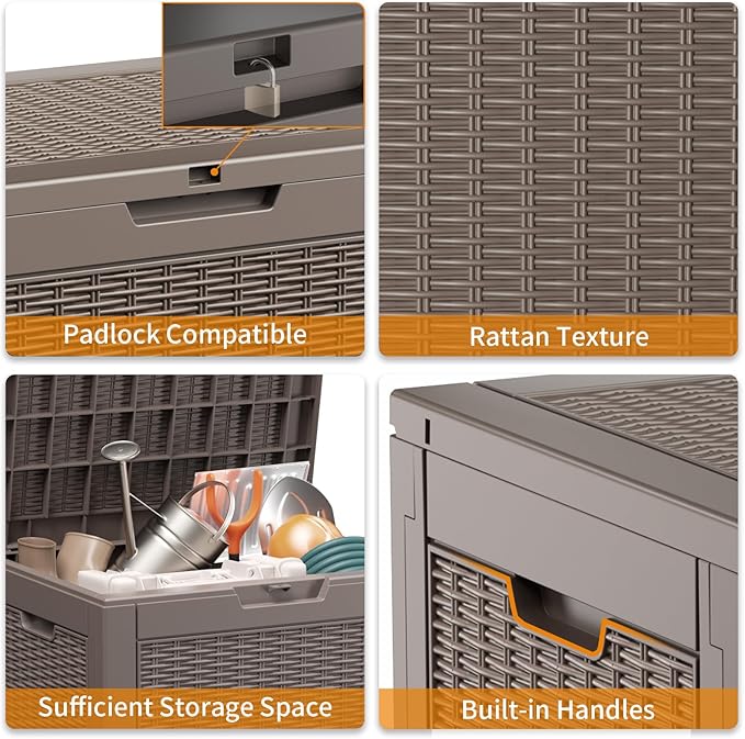 30 Gallon Resin Deck Box, Lockable Patio Outdoor Storage Box for Furniture, Garden Tools and Tools Storage, Waterproof Outside Storage Boxes - Grey - Image 4