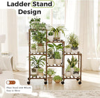 Bamworld Plant Stand with Wheels for Indoor Plants Wood Outdoor Tiered Shelf 3 Tire 7 Potted Ladder Plant Holder Table Pot Stand for Window Garden Balcony Patio Living Room (natureDL) - Image 2