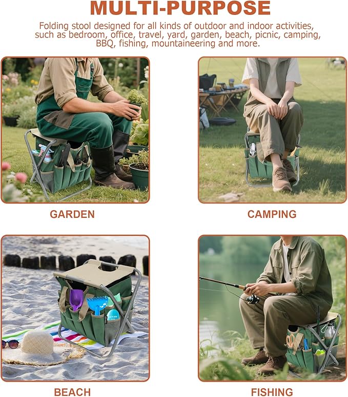 MDSTOP Folding Gardening Stool with Detachable Storage Tote Bag, Gardening Tools Set Organizer for Fishing Outdoor Sports Hiking Camping Garden, Gardening Gifts for Mom/Dad and Gardeners (Polyester) - Image 7
