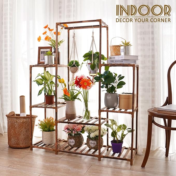 Uneedem Plant Stand Indoor Outdoor Tall Shelf for Multiple Plants 8 Tiers 12 Pot Large Rack Pine Wood Corner Plant/Flower Holder for Room Corner Balcony - Image 5
