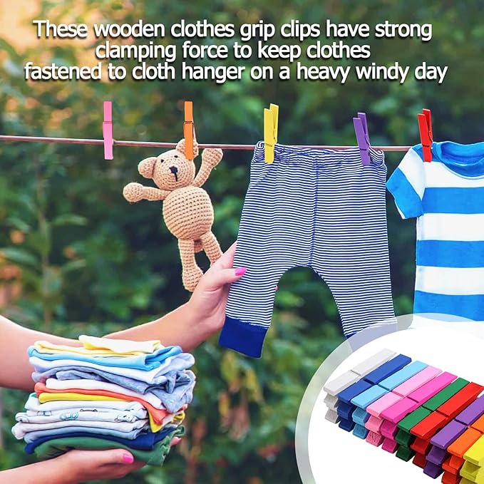 Bivethoi 2.9 Inch Clothes Pins, Colored Wooden Clothespins - Image 5