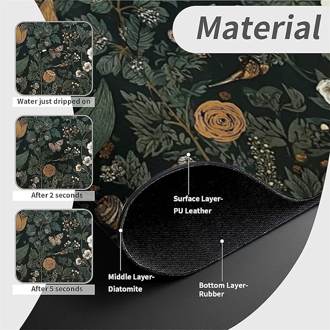 Kitchen Sink Splash Guard，Dark-green black flowers Faucet Mat Sink - Image 4