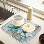 Rustic Teal White Daisy on Vintage Wooden Dish Drying Mat - Image 5