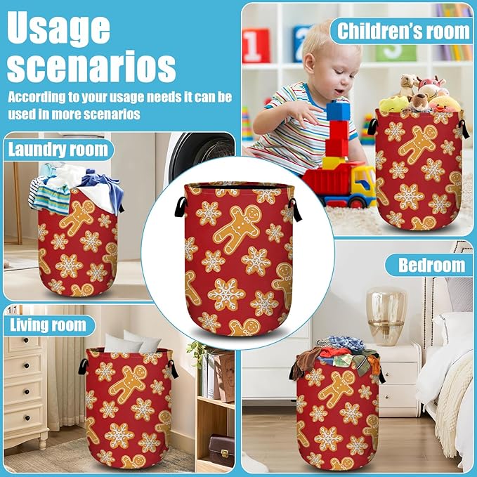 Red Gingersnap Laundry Basket, Christmas Laundry Hamper Collapsible Oxford Cloth - Image 7
