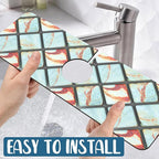 Rendering Marble Sink Splash Guard Faucet Mat Blue Wall Tiles Super Absorbent - Image 5