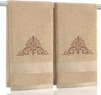 2 Pcs Damascus Hand Towels Brown Farmhouse Bathroom Decor 14x29 Inch by SmoothNovelty