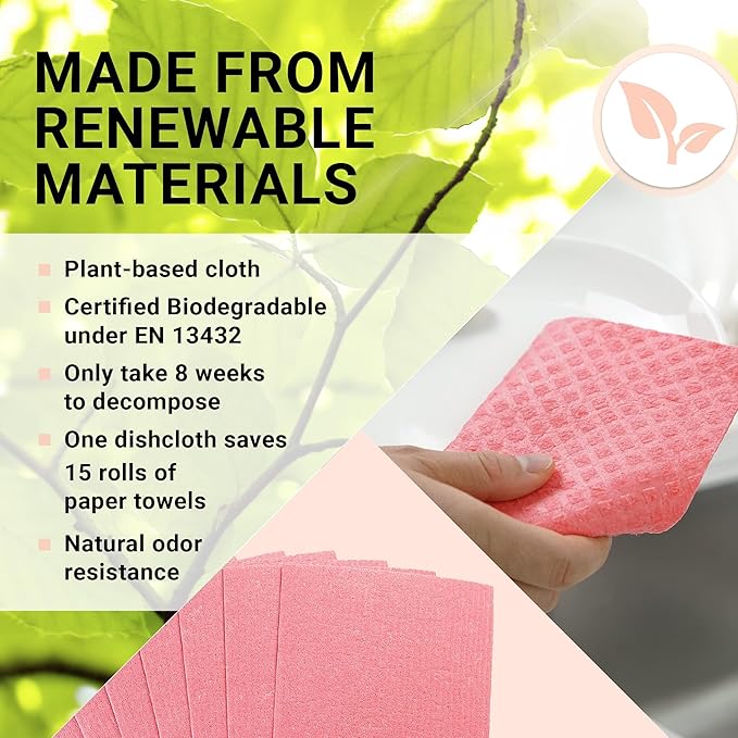 Swedish Wholesale Dishcloths Reusable 8" x 7" Sponge Cloths, Bulk 10 Pack of - Image 7
