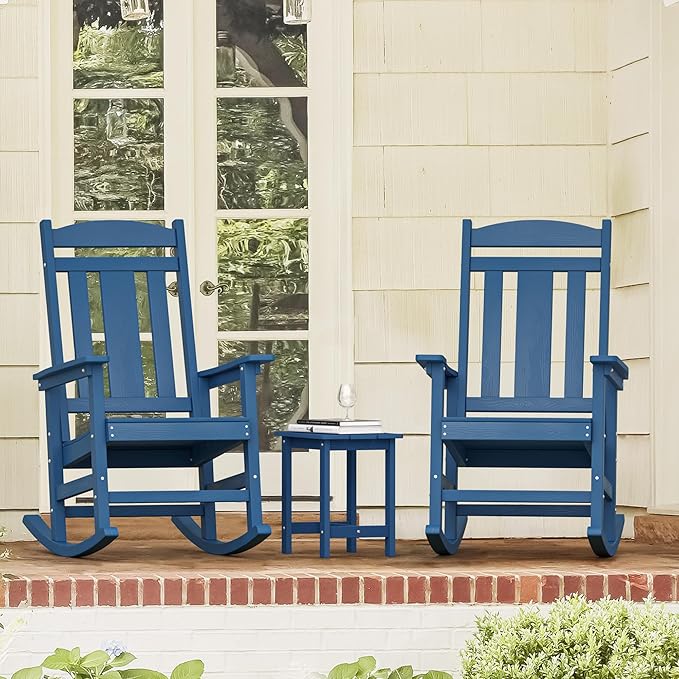 LUE BONA Outdoor Rocking Chairs Set, 3-Piece, HDPS Poly Porch Rockers with Table, Plastic Weather Resistant Rocking Chair Set for Outdoor Indoor, Garden, Backyard, 350lb, Navy Blue Chairs+Table - Image 9