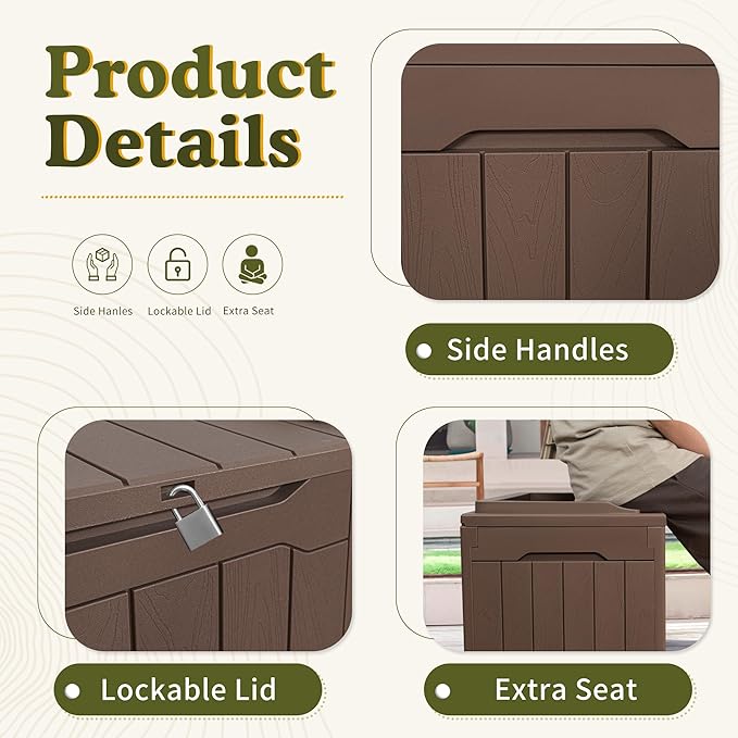Devoko 31 Gallon Waterproof Outdoor Storage Box Resin Deck Box Lockable and UV Resistant for Patio Furniture,Garden Tools (Brown) - Image 5