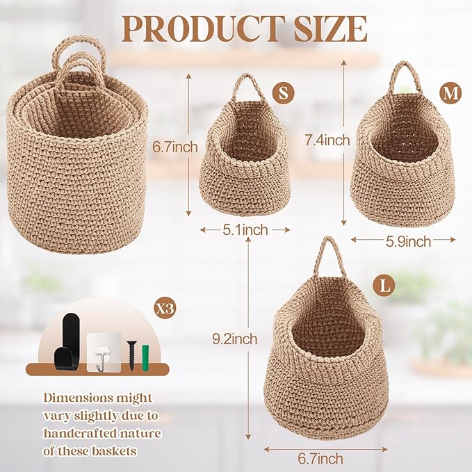Honeydak Boho Decor Hanging Wall Baskets - Image 2