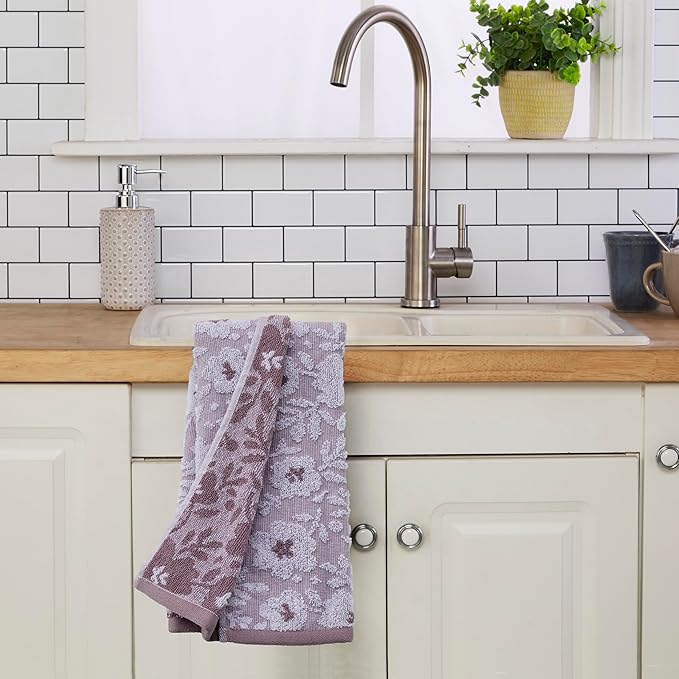 SKL Home Floral Jacquard 100% Cotton 2pc Hand Towel Set, Reversible & Decorative - Image 3