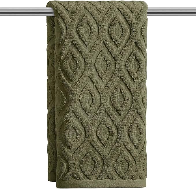 Artoid Mode 1 Pc Olive Green 3D Diamond Grid Jacquard Hand Towels by ArtoidMode